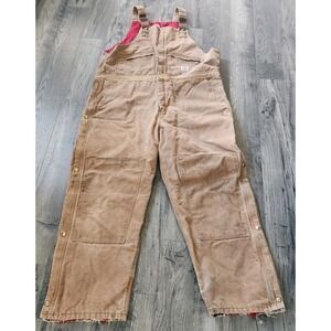 Vtg Carhartt Overalls Duck Bib Double Knee Made In USA Red Quilted Brown